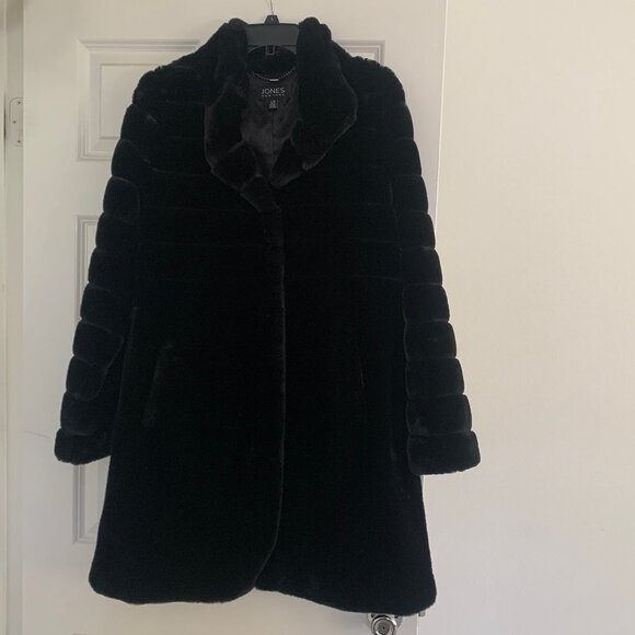 Jones New York Midi Black Faux Fur Coat - Large - Picture 1 of 4